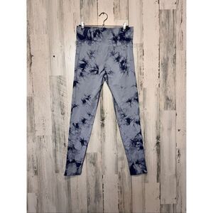 Blue Tie-Dye Seamless High Waist Leggings | Ribbed Stretchy Activewear Pants – S